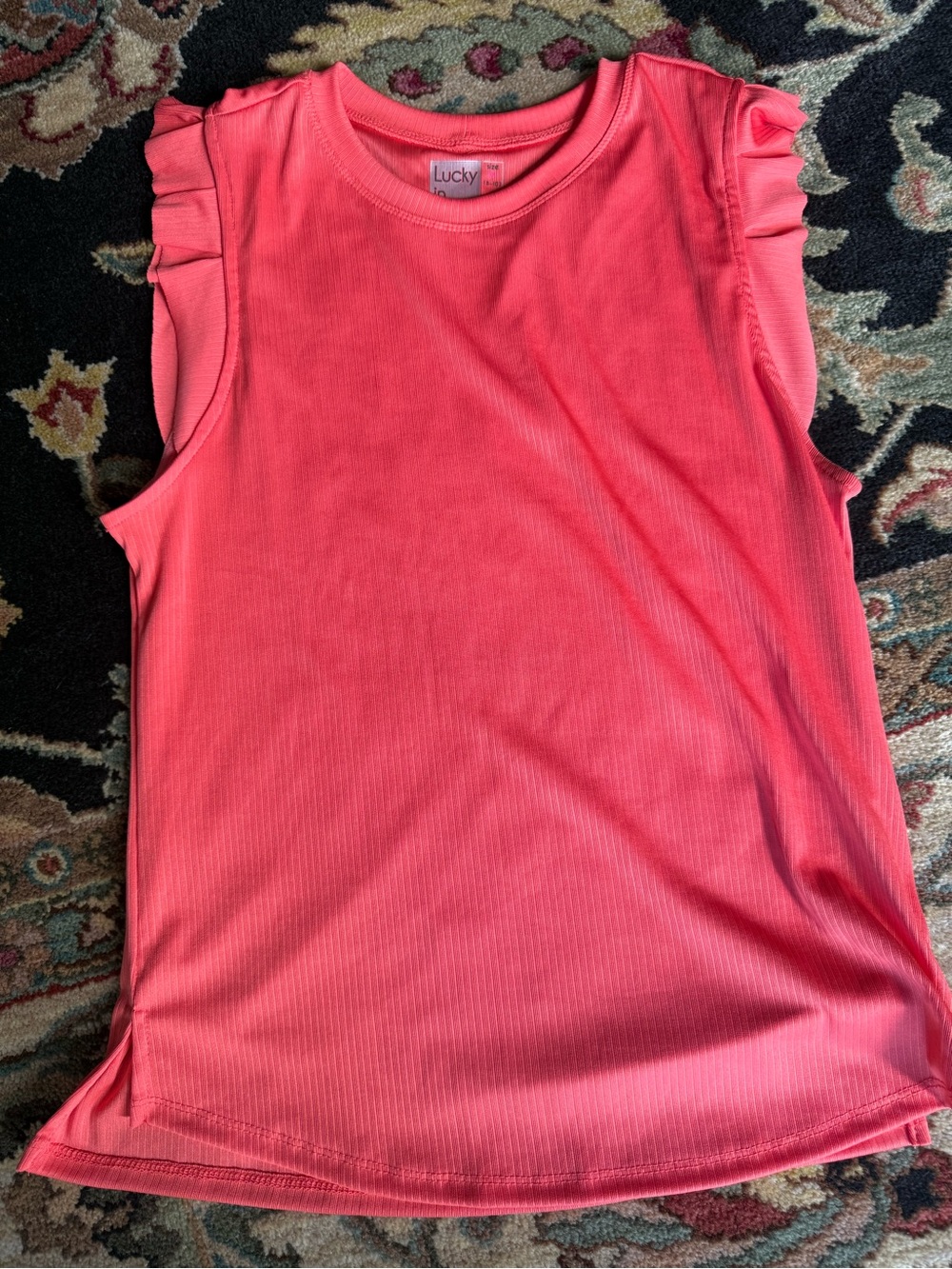 Lucky in Love Coral Pink Ruffle Sleeve Tank Top